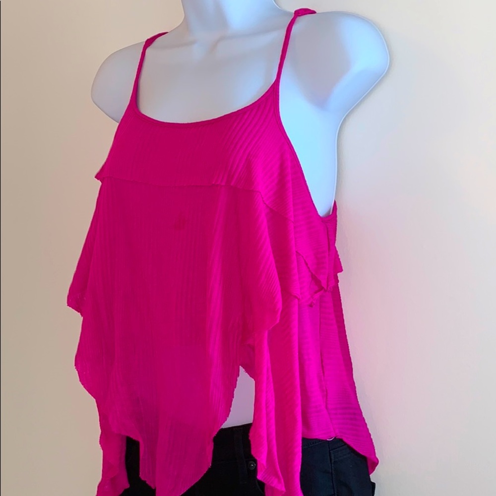 Free People Magenta Flowy Ruffle Tank - Picture 3 of 6